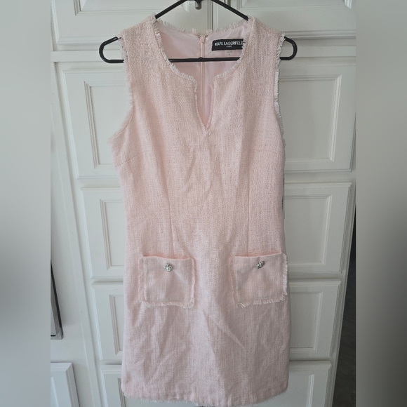 Karl Lagerfeld Paris Pink Tweed Sheath Dress Size 10 NWT - Picture 2 of 14